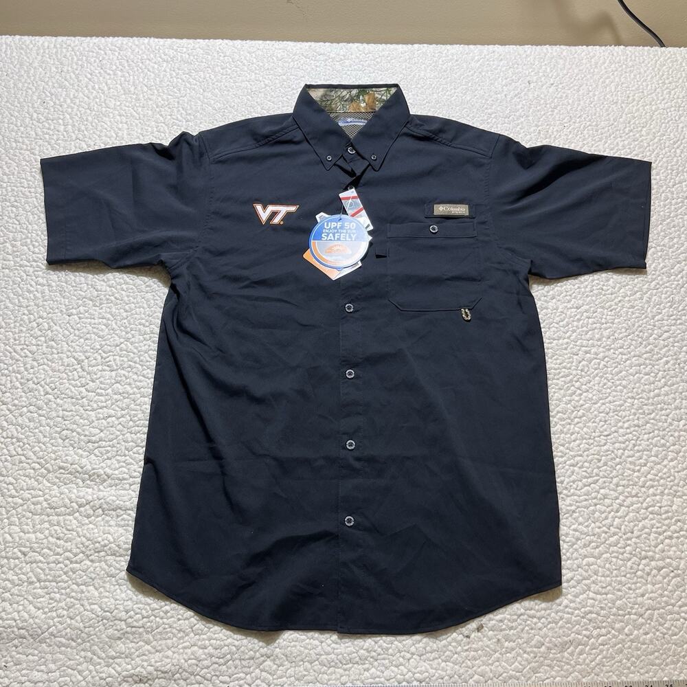 NWT Columbia PHG Bucktail Realtree Small Black Short Sleeve Shirt VA Tech Hokies